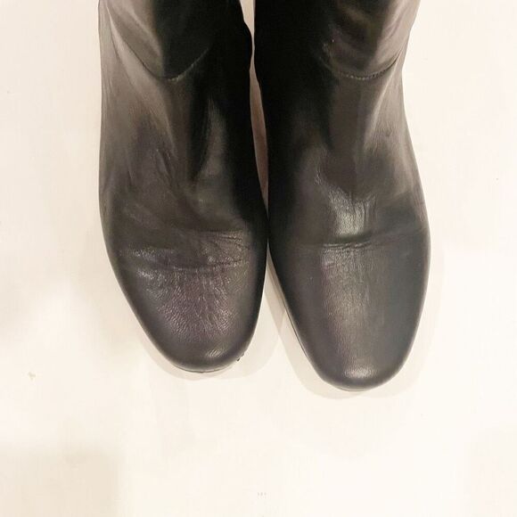 Kate Spade Knee High Boots Black Leather Made Italy Size 7 Gold Heel Equestrian - Picture 9 of 12